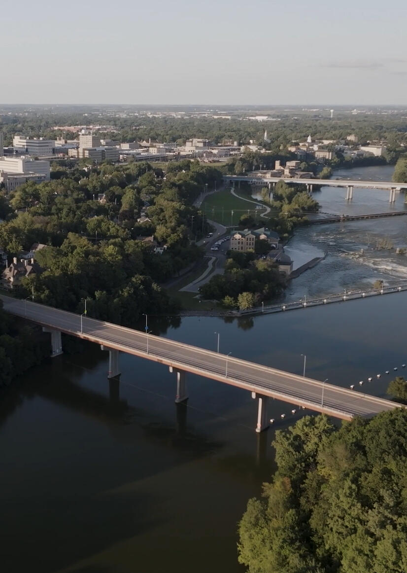 fox river in Appleton, WI, from above